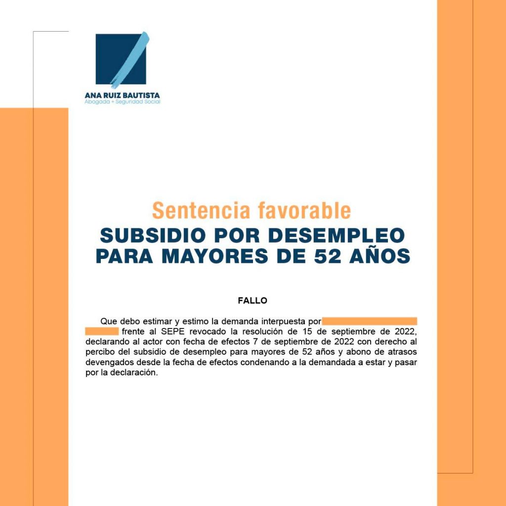 Sentencia favorable subsidio por desempleo para mayores de 52 años